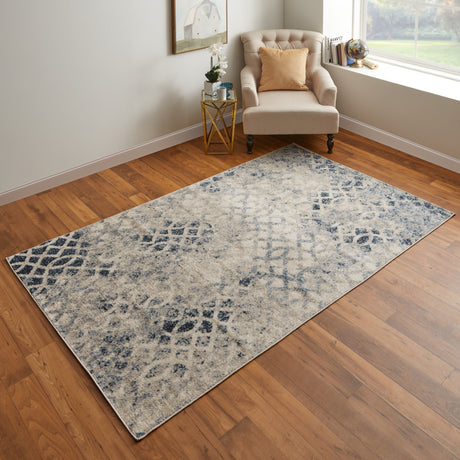 Feizy Camellia Transitional Abstract - Ivory/Blue Area Rug - Clearance