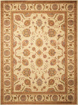 Close-up of Nourison Paramount Beige Persian Area Rug. Features a floral pattern and a decorative border.