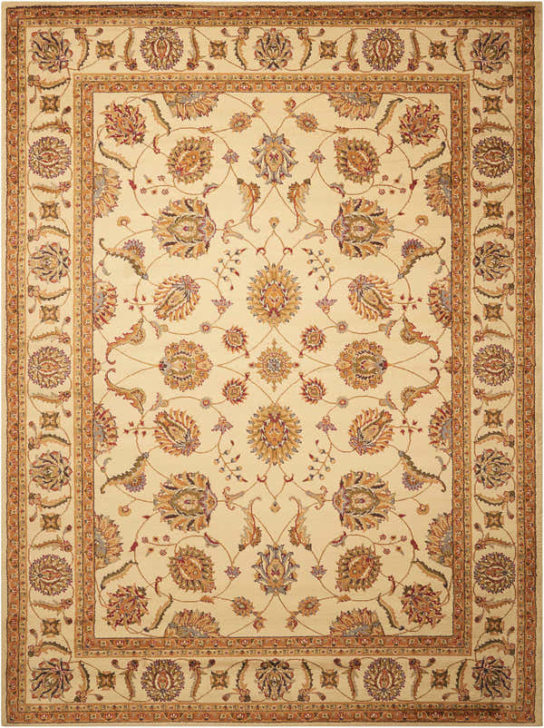 Close-up of Nourison Paramount Beige Persian Area Rug. Features a floral pattern and a decorative border.