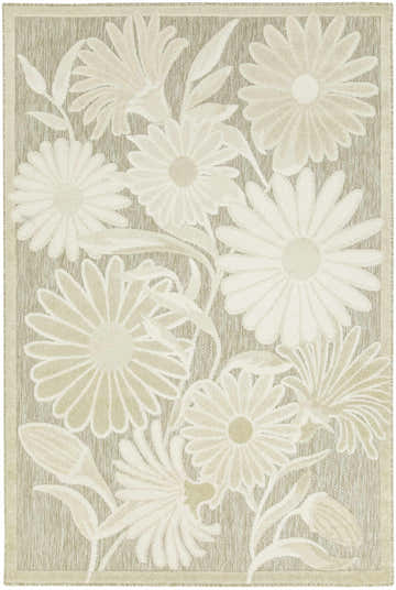 Close-up of Nourison Aloha Ivory Sage outdoor rug, featuring a floral pattern in ivory and sage.