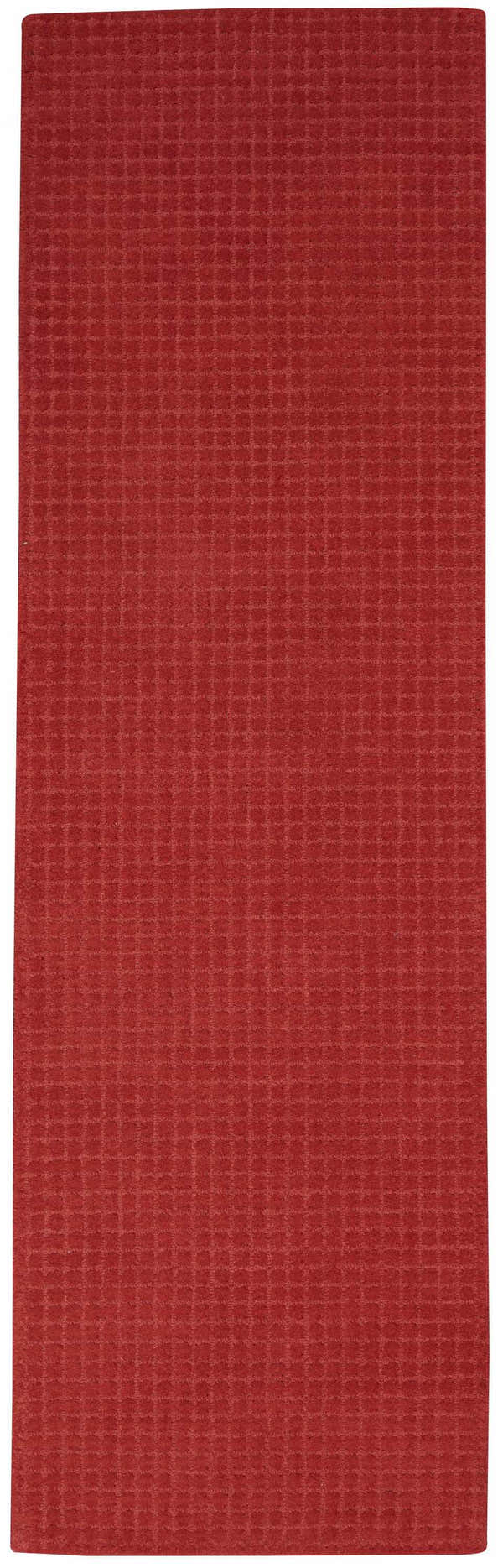 Close-up of the Calvin Klein Las Vegas Red Retro Indoor Area Rug, featuring a subtle grid pattern and soft wool texture.