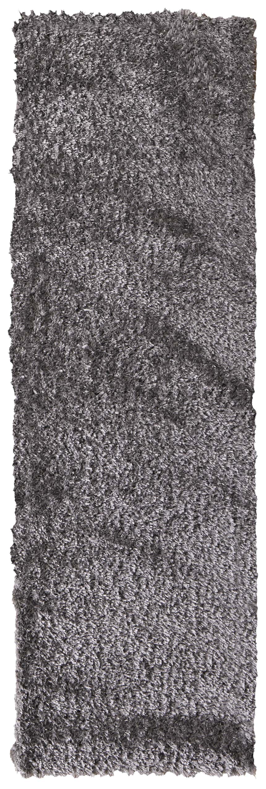 Close-up of the Feizy Darian Modern Solid Gray Area Rug, showing its plush, textured polyester shag. Design-Runner