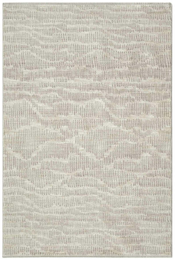 Close-up of Calvin Klein CK079 Notes Ivory Silver Rug with a subtle, textured, mid-century modern design.