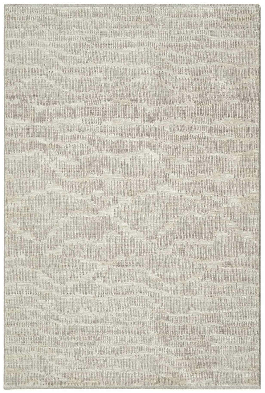 Close-up of Calvin Klein CK079 Notes Ivory Silver Rug with a subtle, textured, mid-century modern design.
