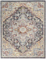 Detailed Nourison Soraya Charcoal Multi rug. Colorful, traditional pattern with taupe, red, yellow, and gray hues.