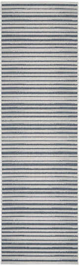 Close-up of the Nourison Key Largo Blue Contemporary Area Rug, showcasing its light blue striped pattern and soft texture.