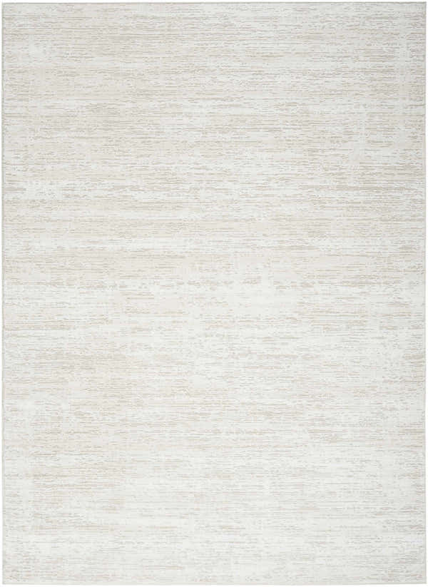 Close-up of the Nourison Dew Ivory Beige rug showing its subtle, textured low pile and modern design.
