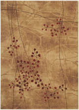 Close-up of the Nourison Somerset Latte Rustic Indoor Area Rug featuring a leaf and branch pattern.