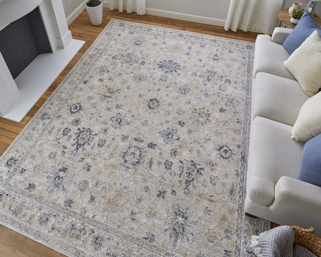Feizy Pasha Transitional Floral & Botanical - Ivory/Taupe/Blue Area Rug