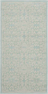 Close-up of the Nourison Jubilant Ivory Green rug, showcasing its floral pattern and soft, farmhouse style.