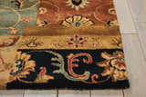 Close up of the handmade Nourison Jaipur Multicolor Persian wool rug, showing floral patterns and textures.