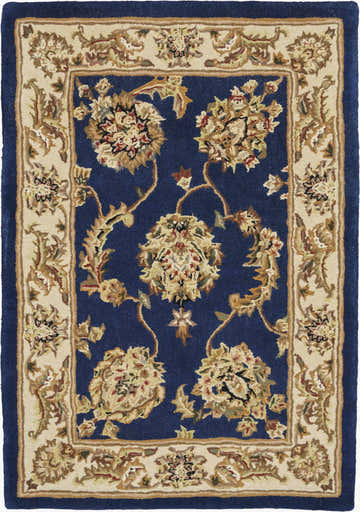Close-up of the Nourison 2000 Navy Traditional Area Rug featuring a floral pattern and a beige border.