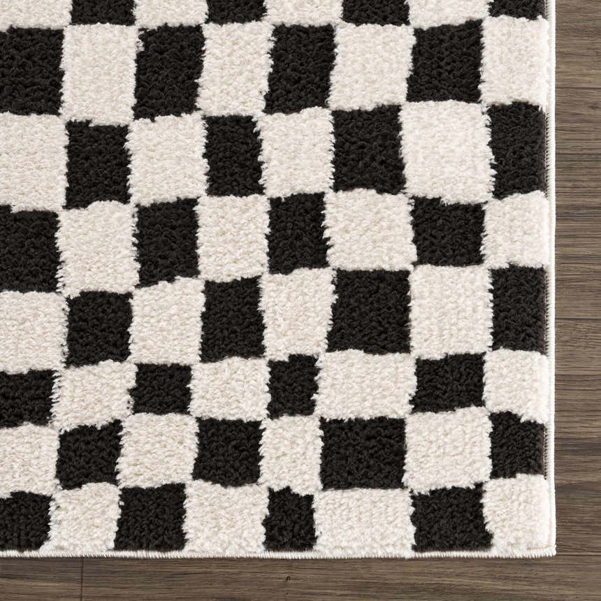 Sample Lajos Black & White Checkered Plush Rug