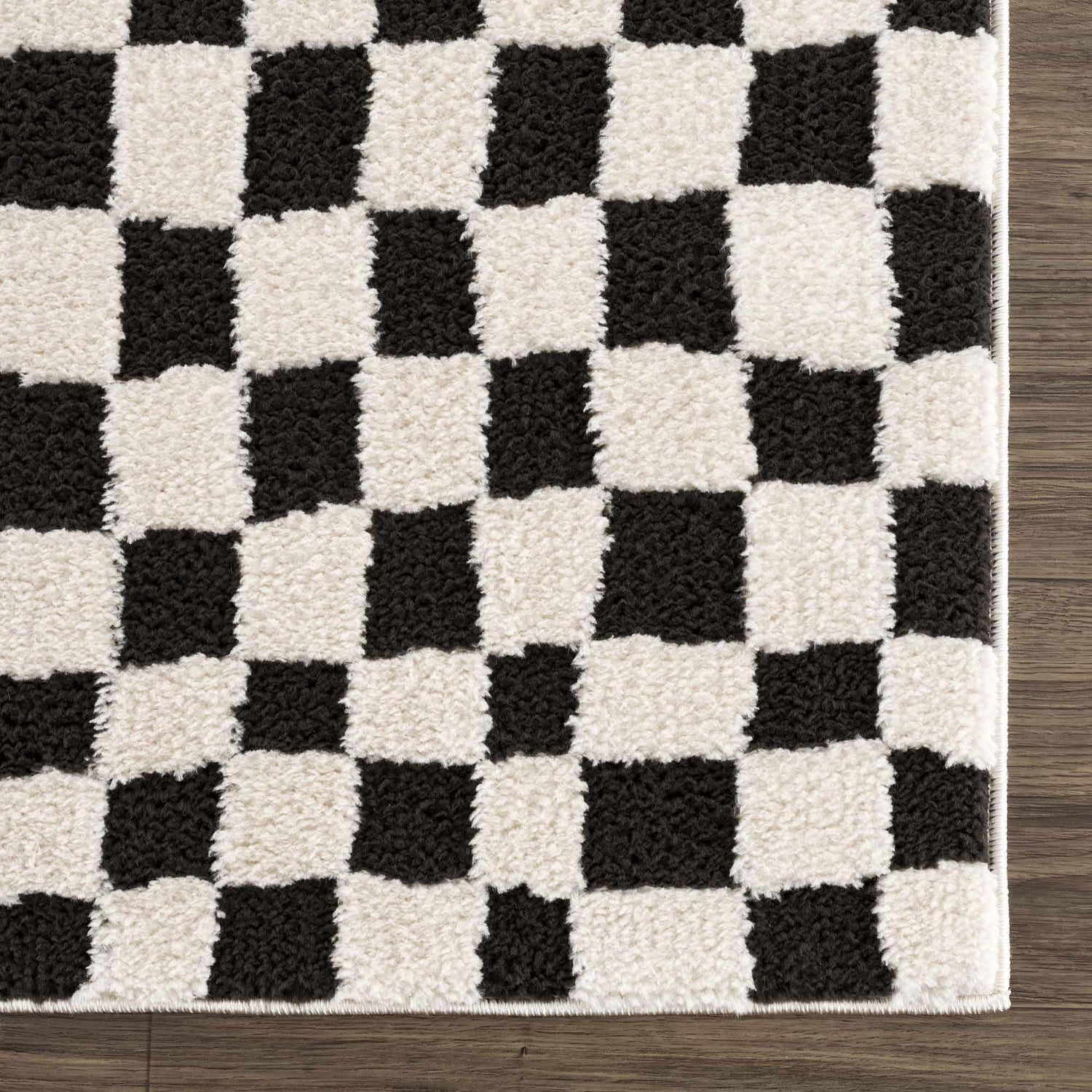 Sample Lajos Black & White Checkered Plush Rug