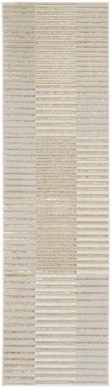 Close-up of Nourison Splash Beige Silver rug featuring a modern, horizontal striped pattern and soft, neutral colors.