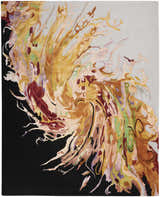 Abstract design of the Nourison Prismatic Multicolor Area Rug. Colors include gold, black, and gray.