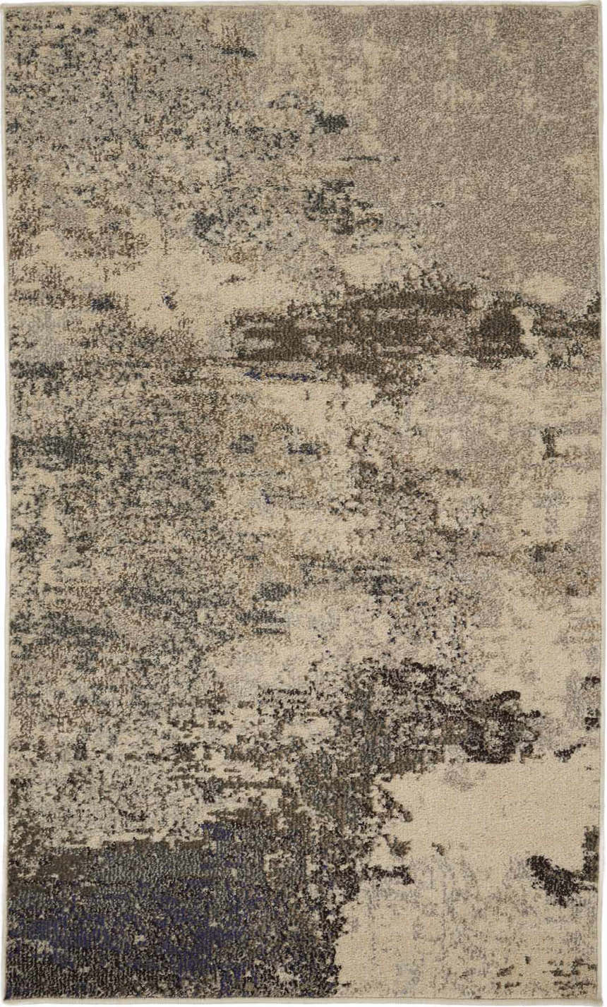 Close-up of the Nourison Celestial Ivory Grey rug, showcasing its abstract chestnut, ivory, and grey pattern.