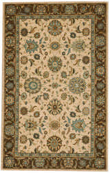 Beige Nourison Living Treasures rug featuring a traditional floral pattern with brown and teal accents.