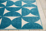Close-up of the Nourison Harper Blue Colorful Indoor Area Rug, featuring a geometric blue and white pattern.