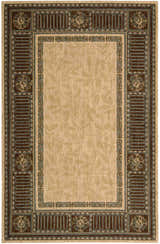 Close-up of the Nourison Vallencierre Beige Vintage Area Rug, featuring a floral border and subtle leaf pattern.