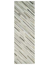 Flatweave Hairon Genuine Leather Stripe Design Beige and Ivory Area Rug