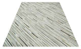 Flatweave Hairon Genuine Leather Stripe Design Beige and Ivory Area Rug