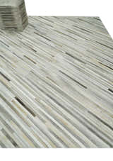 Flatweave Hairon Genuine Leather Stripe Design Beige and Ivory Area Rug