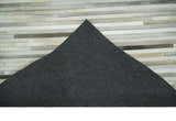 Flatweave Hairon Genuine Leather Stripe Design Beige and Ivory Area Rug