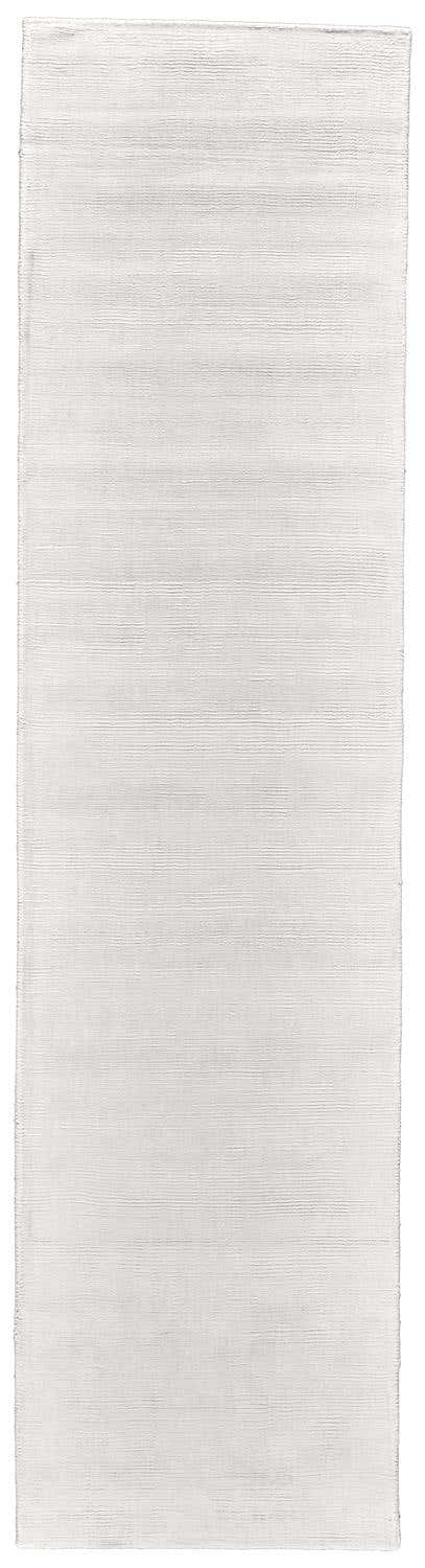 Close-up of a Feizy Batisse Modern Solid white runner rug. Hand woven, with subtle horizontal texture. Design-Runner