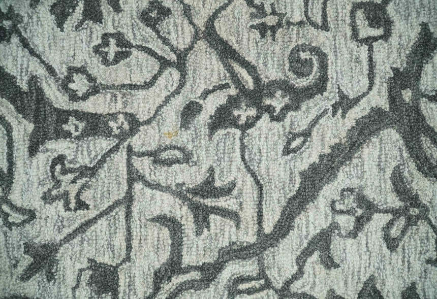 Floral Ivory and Charcoal Wool Hand Woven Layering Multi Size Area Rug