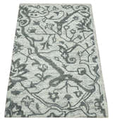 Floral Ivory and Charcoal Wool Hand Woven Layering Multi Size Area Rug