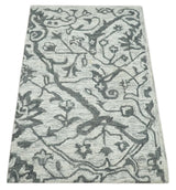 Floral Ivory and Charcoal Wool Hand Woven Layering Multi Size Area Rug