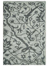 Floral Ivory and Charcoal Wool Hand Woven Layering Multi Size Area Rug