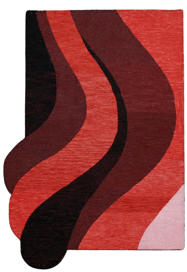 Flow Modern Abstract Red And Maroon Hand Tufted 5x8 Wool Rug