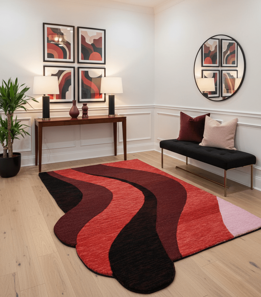 Flow Modern Abstract Red And Maroon Hand Tufted 5x8 Wool Rug