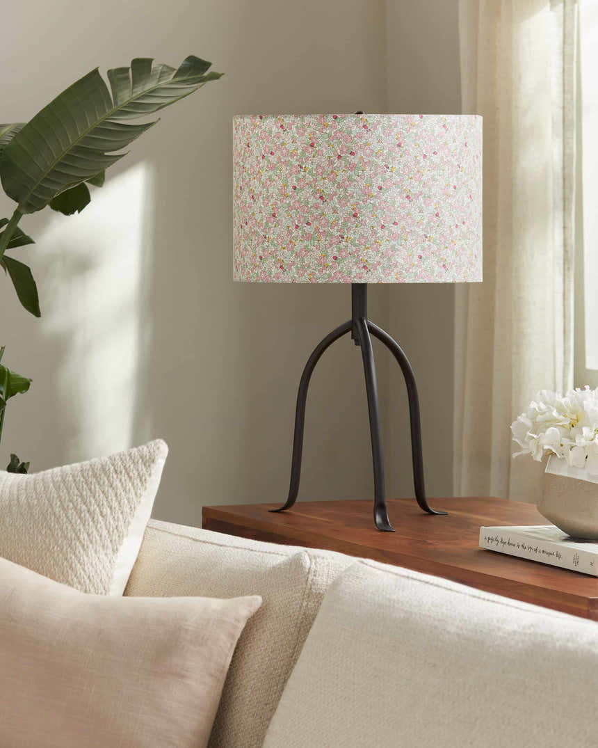 Bright Beige Traditional Table Lamp with linen details for bedside or console tables