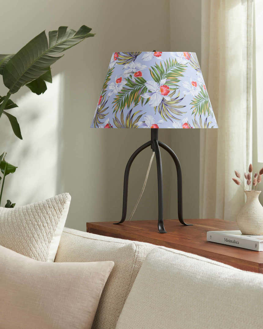 Natural Blue Traditional Table Lamp with linen details for bedside or console tables