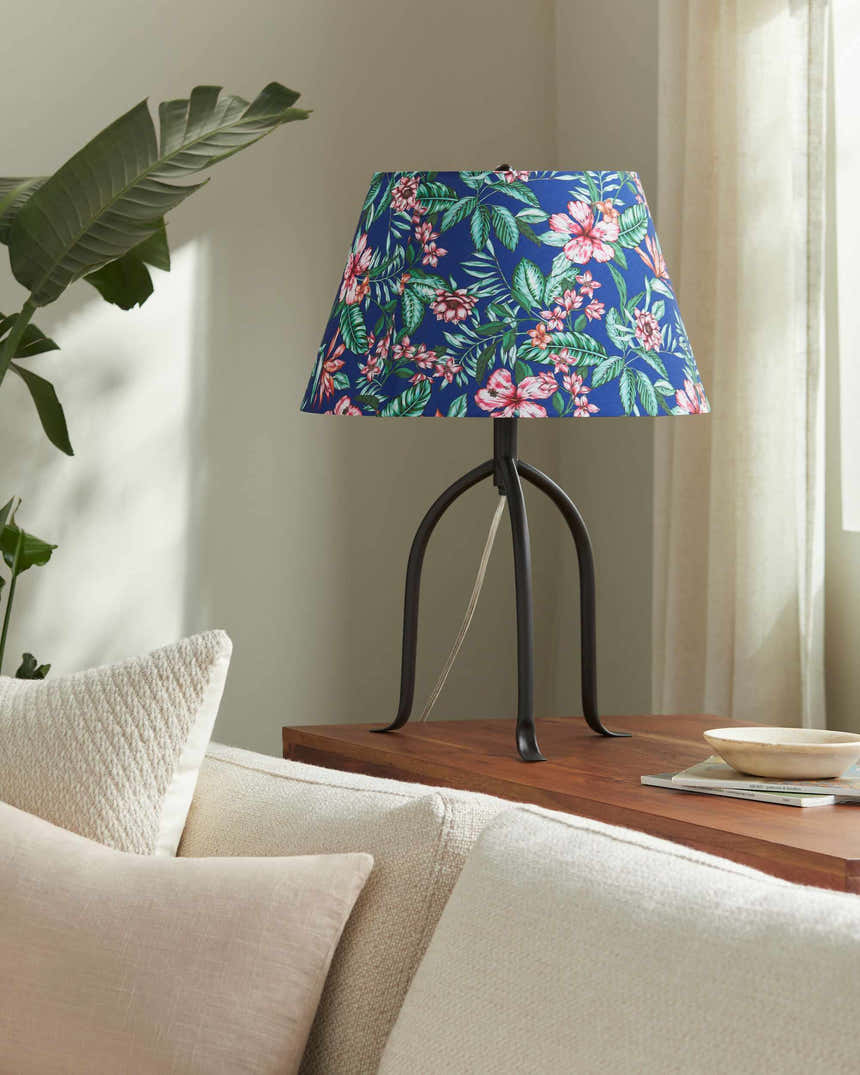 Navy Blue Traditional Table Lamp with linen details for bedside or console tables