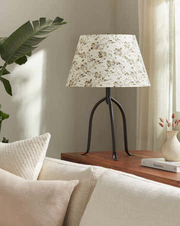 Cool Tan Traditional Table Lamp with linen details for bedside or console tables