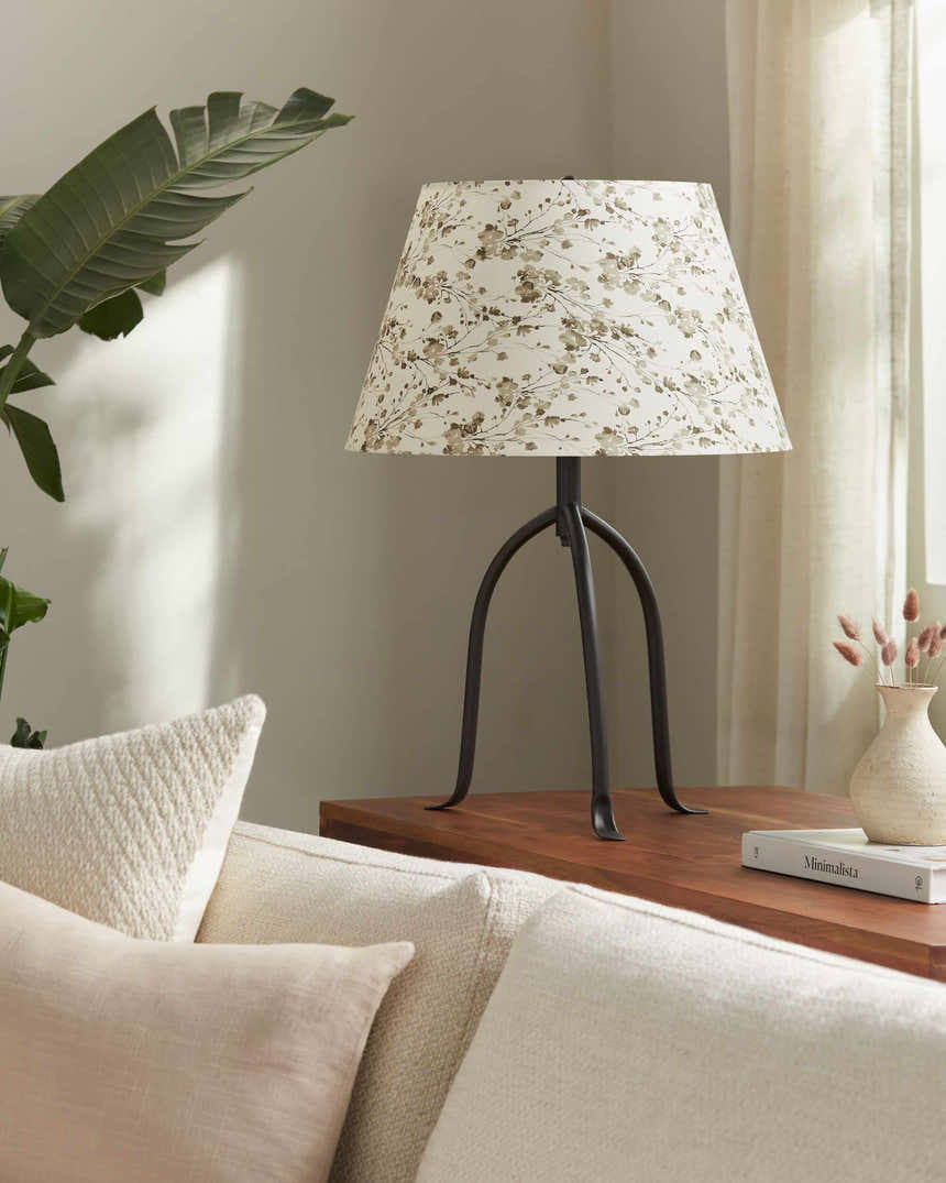 Cool Tan Traditional Table Lamp with linen details for bedside or console tables