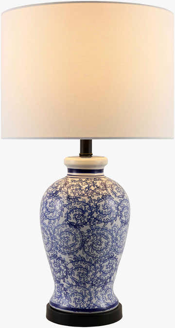Sapphire Blue Traditional Table Lamp with linen details for bedside or console tables