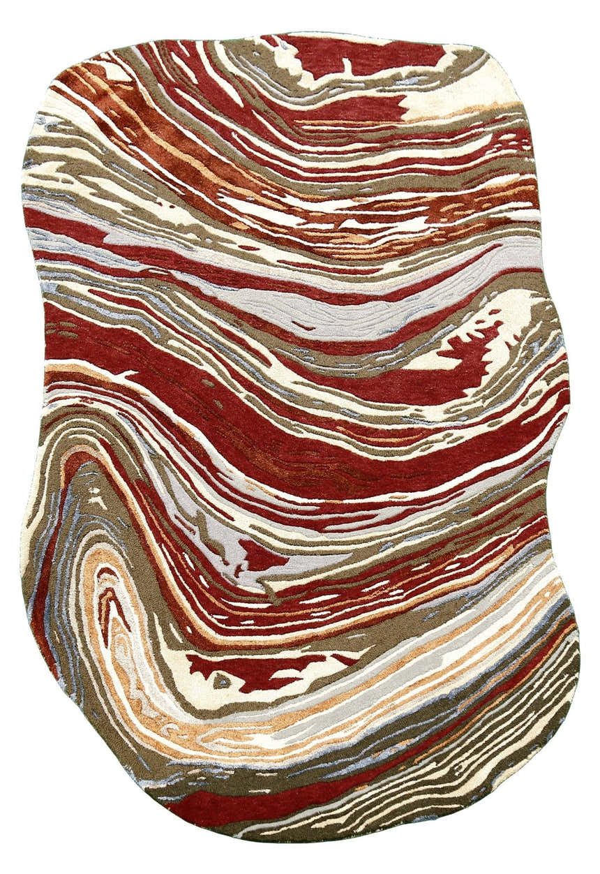 Fossil Modern Terracotta Maroon And Beige Hand Tufted 5x8 Wool Rug