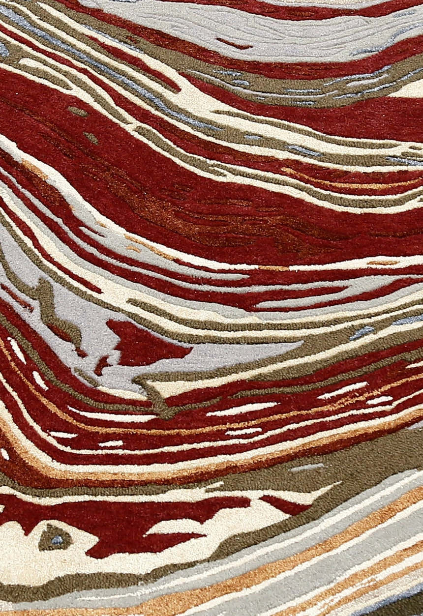 Fossil Modern Terracotta Maroon And Beige Hand Tufted 5x8 Wool Rug