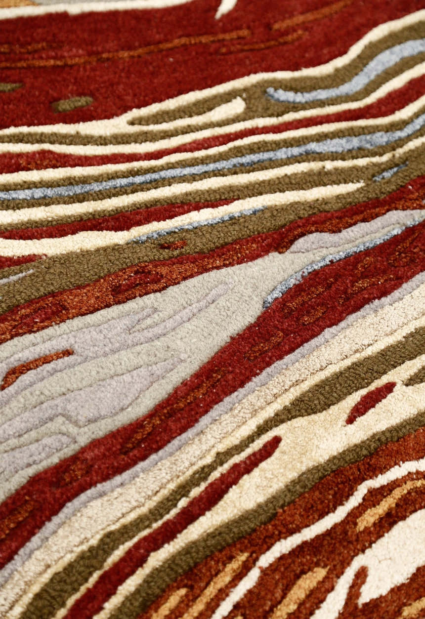 Fossil Modern Terracotta Maroon And Beige Hand Tufted 5x8 Wool Rug