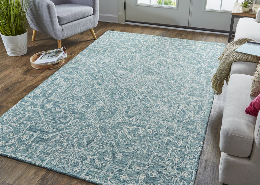 Feizy Belfort Transitional Medallion - Blue/Ivory/Green Area Rug - Clearance