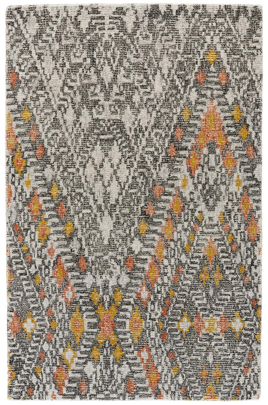 Feizy Arazad Transitional Geometric - Gray/Ivory/Orange Area Rug