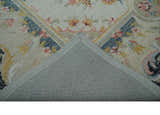 French Design Aubusson Custom Made Ivory, Light Green and Charcoal Hand Tufted wool Area Rug