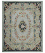 French Design Aubusson Custom Made Ivory, Light Green and Charcoal Hand Tufted wool Area Rug