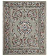French Inspired Aubusson design Custom Made Beige, Brown and Blue Hand Tufted wool Area Rug