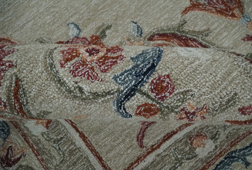 French Inspired Aubusson design Custom Made Beige, Brown and Blue Hand Tufted wool Area Rug